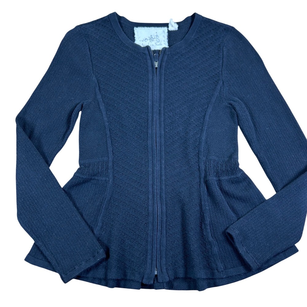 ANGEL OF THE NORTH Anthropologie‎ Black Peplum Zip Front Cardigan Sweater XXSP